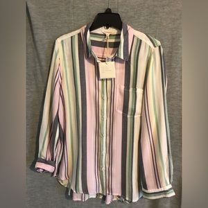 Women’s striped lightweight cotton long sleeved button down
